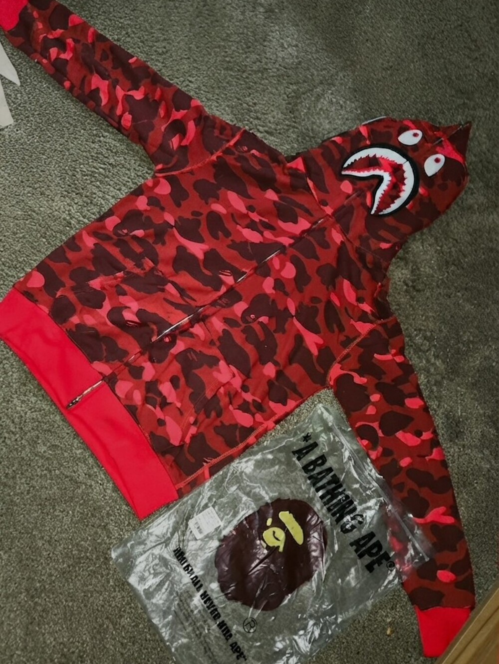 Bape Red Camo Shark Zip-Up Hoodie